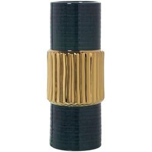 Alexandra House Living Gouden vaas donkergroen keramiek 13 x 14 x 33 cm