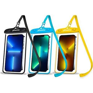 IPX8 waterdichte smartphonehoes [3 stuks] - duikhoes voor iPhone 13,12,11 Pro, Max, Mini en voor smartphones tot 6,8 inch - Phonix Italië strandaccessoires (zwart-blauw-geel)