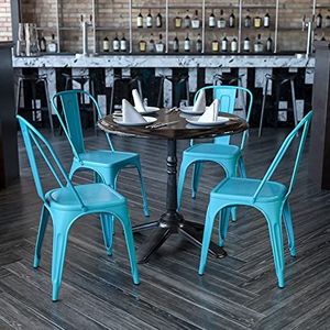 Flash Furniture Stapelstoel van metaal, blauwgroen, 4 stuks