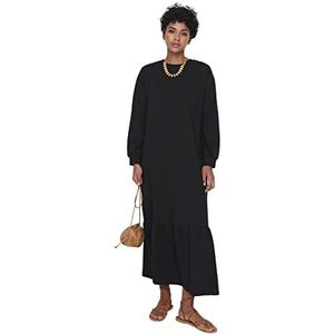 Trendyol Modest Modieuze damesjurk - Maxi Smock Design - Ronde hals - Gebreide jurk, zwart, M, zwart.