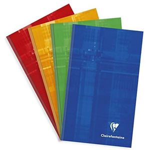 Clairefontaine 69502C Notitieboek, opgebrand, stijf, 11 x 17 cm, 192 pagina's, kleine ruitjes, wit papier, 90 g, envelop voor kaarten, willekeurige kleur