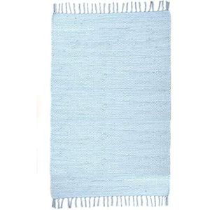 Dhurry | Fleckerl | Plat geweven tapijt van 100% katoen; handgeweven, wasbaar, omkeerbaar, 90 x 160 cm, lichtblauw | Happy Cotton