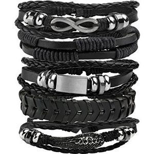 MILAKOO 5 stuks gevlochten leren armbanden voor mannen en vrouwen, verstelbare geweven manchet armband, Leer