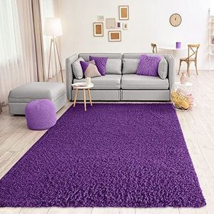 VIMODA Prime Shaggy hoogpolig tapijt, kleurig modern vloerkleed voor woonkamer, slaapkamer, afmetingen: 150 cm vierkant - Paars, rond, Ø 120 cm