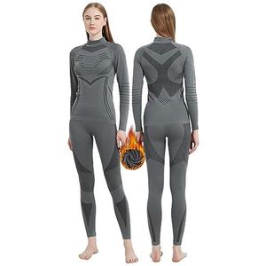 MeetHoo Thermische onderbroek voor dames, warme compressieset voor de winter, fleecevoering, lange broek voor hardlopen, skiën, grijs 02, M, grijs 02