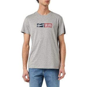 Tommy Jeans TJM Slim Entry Graphic TEE EXT DM0DM20365 S/S heren T-shirt, grijs (Grey HTR), L, grijs (Grey Htr), L, Grijs Htr