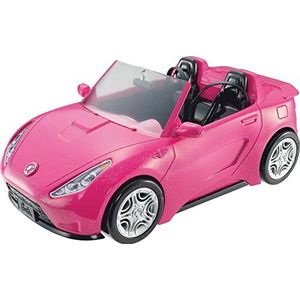 Barbie DVX59 Roze Cabrio Auto voor poppen, cabriolet met twee zwarte stoelen, riemen en spiegels zilver, speelgoed voor kinderen