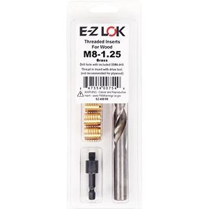 E-Z LOK 400-M8 Schroefdraadinzetstukken voor hout, installatieset, messing, incl. schroefdraadinzetstukken M8-1,25 (5), boor, installatiegereedschap