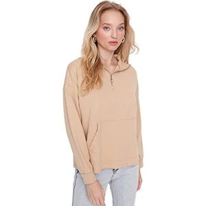 Trendyol Effen sweatshirt met polokraag trainingspak dames, beige, S, Beige