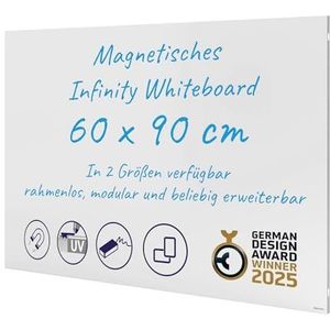 FRANKEN Infinity SCM6102 magnetisch whiteboard zonder lijst, 90 x 60 cm, directe montage van meerdere borden, portret- en landschapsoriëntatie, voor kantoor en thuiskantoor