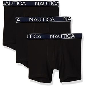 Nautica Set van 3 klassieke boxershorts van stretchkatoen, nauwsluitende boxershorts voor heren (3 stuks), zwart.