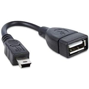 TechExpert Mini-USB OTG-kabel, 5-polig, naar USB-aansluiting, voor het aansluiten van een USB-stick op een GPS-autoradio of ander apparaat met mini-USB-poort