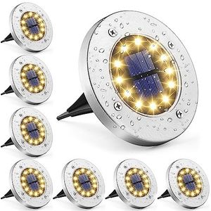 GIGALUMI Buitenverlichting op zonne-energie, 12 leds, 8 stuks, vloerlampen, wit, roestvrij staal, waterdicht, voor buiten, tuin, terras, gazon, binnenplaats, loopbrug