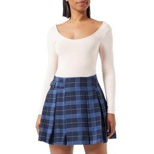 Koton Jupe Varsity Mini A Cut pour femme, taille haute, plissée, demi ceinture, Bleu marine à carreaux (7c0), 38