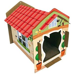Croci Cassette Villa Color – krabpaal voor volwassen katten, krabplank van karton met grot voor grote en kleine katten, 42 x 35 x 50 cm