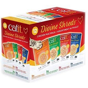 Catit Divine Shreds Premium kattenvoer met 4 verschillende smaken 12 x 75 g