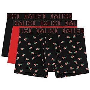 ZXYA Boxershorts voor heren, set van 3: kleine bloemenprint, zwart en rood + effen + zwart, effen, XL, Set van 3: kleine bloemenprint, zwart en rood + rood + effen + zwart
