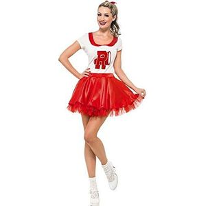 Smiffys Licenciado oficialmente Cheerleader kostuum van Grease Sandy rood en wit met rok en top