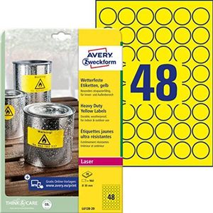 AVERY Zweckform Folie-etiketten, diameter: 30 mm, geel van polyester, waterdicht voor laserprinter