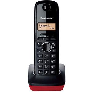 Panasonic KX-TG1611 Draadloze vaste telefoon (LCD, nummerherkenning, telefoonboek met 50 nummers, navigatietoets, alarm, klok) zwart/rood, eenheidsmaat