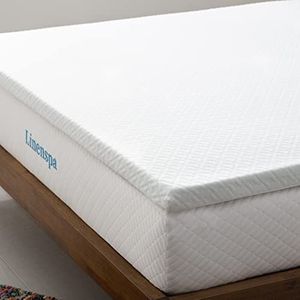 Linenspa Topper van traagschuim, 5 cm, met gel, doordrenkt, ritssluiting, topper voor tweepersoonsbed (135 x 190 cm), wit