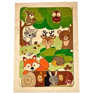 Hess Houten speelgoed 14973 houten vossenpuzzel handgemaakt voor kinderen vanaf 3 jaar ca. 30 x 21 x 1 cm met bosdiermotieven kleuren op waterbasis