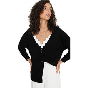 Trendyol Oversize gebreide jas effen V-hals sweater dames, zwart, M, zwart.