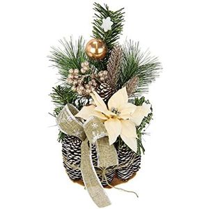 Kunstgrepen met dennenboom en bijlage stervorm takken bessen kunstsneeuwballen strik in de tap pot kunstmatige bloem decoratie plant kerstdecoratie