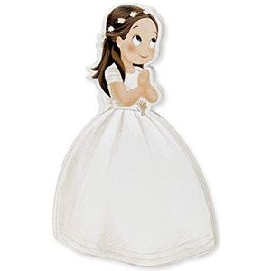 Mopec 6 stuks 2D-figuren voor meisjes, communie, lange jurk en kroon, hout, wit, 0,5 x 7 x 11 cm