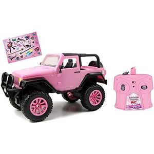 Dickie Toys RC Girlmazing Jeep Wrangler - op afstand bestuurbare speelgoedauto met afstandsbediening, 2 kanalen, 2,4 GHz Turbo met sticker vanaf 6 jaar, glanzend metallic roze
