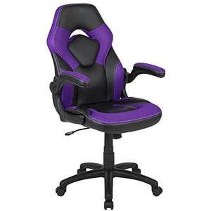 Flash Furniture X10 Gamingstoel, ergonomische draaistoel met klaparmleuningen, verstelbaar, paars, zwart, zacht leer