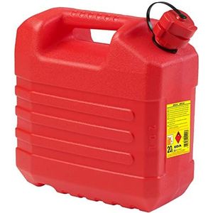 EDA - Jerrican benzine 20 liter - met harde schenktuit - goedgekeurd voor brandstoffen en koolwaterstoffen - 35 x 23 x 36,5 cm - rood