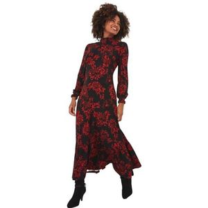 Joe Browns Robe midi décontractée en jersey à volants et col montant pour femme Motif floral foncé, multicolore, 38