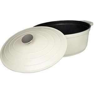 Commichef Ovale stoofpan van gegoten aluminium, 32 cm, geschikt voor oven en alle warmtebronnen, perfect voor stoofschotels en braadpannen, crème XO-632CR