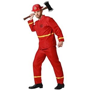Atosa Brandweerman compleet kostuum heren volwassenen rood reflecterend geel set noodjas en broek voor Halloween en carnaval M-L