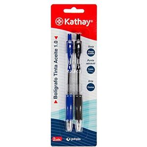 Kathay 86210399 Clic-stiften, blauwe en zwarte inkt, oliebasis, punt van 1 mm, ideaal voor school- en kantoorbenodigdheden