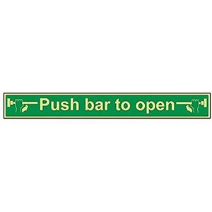 Vsafety 22006bu-g""PUSH Bar to open"" deurbordje Safe Condition, licht in het donker, 1 mm, kunststof, liggend formaat, 600 mm x 75 mm, groen