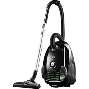 AEG VX6-2-ÖKOX Stofzuiger met zak, 60% gerecycled materiaal, extra sproeiers, harde vloeren en tapijten, actieradius 9 m, ergonomische handgreep, 800 W, nieuwe technische versie, zwart/groen
