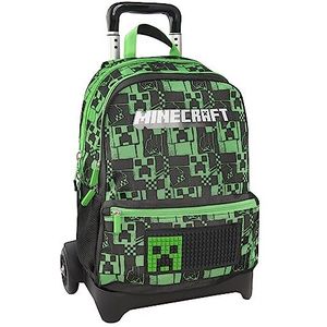 Minecraft - Rugzak met afneembare en in hoogte verstelbare trolley met handvat en intrekbare schouderbanden, groot vak en voorvak met ritssluiting - rugzak voor meisjes en kinderen - groen, 32 x 52 x