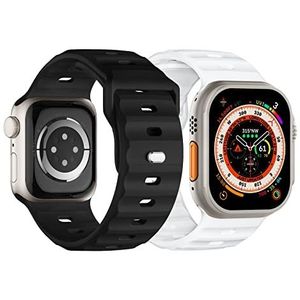 Suitisbest 2 stuks sportarmbanden compatibel met Apple Watch Ultra 49 mm, 44 mm, 45 mm, 42 mm, van zachte siliconen met metalen drukknop voor iWatch Series SE 8, 7, 6, 5, 4, 3, nieuw design,