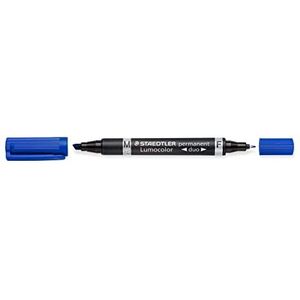 Staedtler Lumocolor Permanentmarker met dubbele punt, voor schrijven en markeren op de meeste oppervlakken, Dry Safe inkt blauw, sneldrogend, 348-3