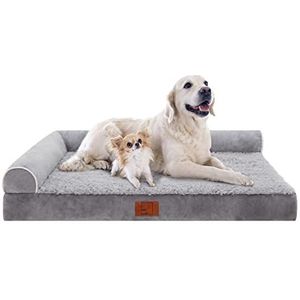 Lazy Lush Extra groot hondenbed, orthopedisch L-vormige bed van traagschuim met afneembare wasbare overtrek, comfortabel pluche, met waterdichte voering en bodem