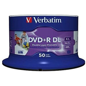 Verbatim 43703 DVD+R, 8 x dubbellaags, bedrukbaar, 50 stuks