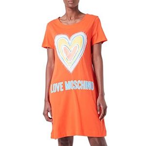 Love Moschino A-lijn jurk van katoenen jersey met meerkleurige maxi-jurk in hartvorm, Oranje