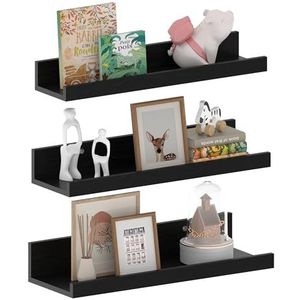 EXYGLO Set van 3 rustieke zwevende wandplanken voor woonkamer, keuken, kinderkamer of slaapkamer, 40 cm lang, zwart, verschillende maten