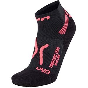 UYN Marathon Zero Hardloopsokken voor dames, Zwart (Black/Coral Fluo)