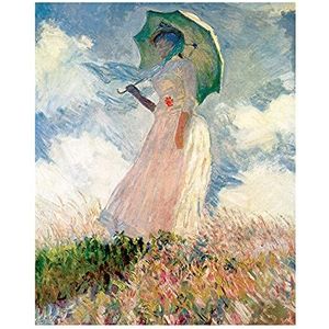 Legendarte - Kunstdruk op canvas - Vrouw met parasol Claude Monet - wanddecoratie - Canvas foto 50 x 70 cm
