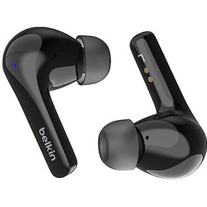 Belkin SoundForm™ Motion True Wireless hoofdtelefoon met achtergrondruisonderdrukking (draadloze oplaadcase, twee microfoons, IPX5, waterdicht, Bluetooth, voor iPhone en Samsung, zwart)