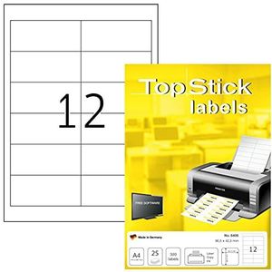 TopStick 8406 universele etiketten A4 (96,5 x 42,3 mm, 25 vellen, papier, mat) zelfklevend, bedrukbaar, permanent klevend adresstickers, 300 zelfklevende etiketten, wit