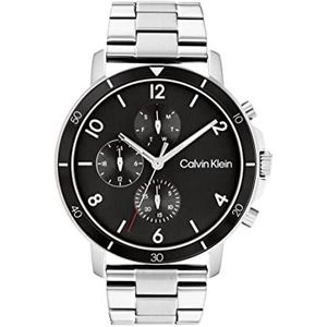 Calvin Klein 25200067 Herenhorloge, analoog, multifunctioneel, kwarts, met zilverkleurige roestvrijstalen armband, zwart., armband